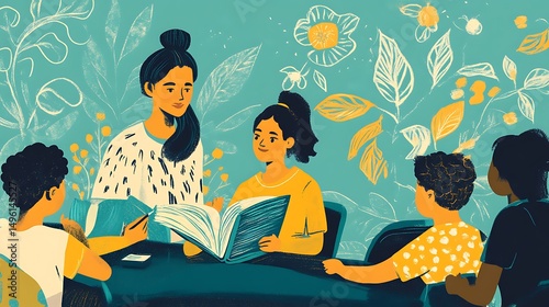 Teacher Reading to Diverse Students.