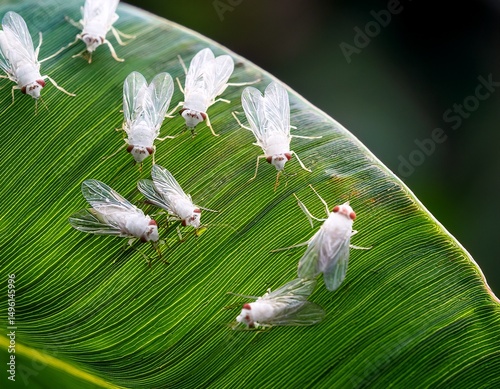 white flies greenhouse pest whiteflies on green leaf