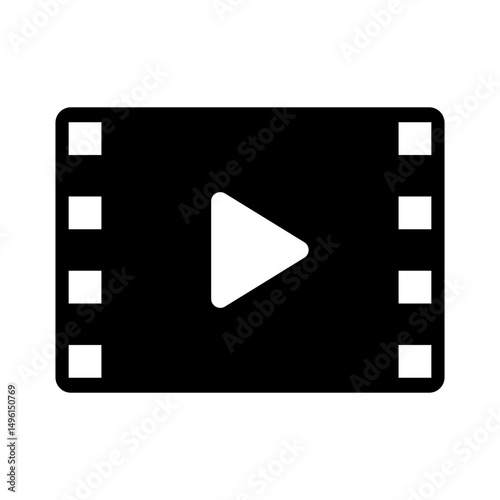 Video player icon design with play button on a movie tape segment. Vector illustration. 