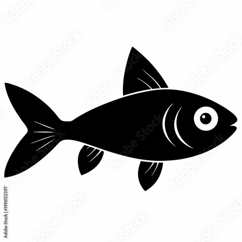 Minnow cute fish black silhouette on white Background