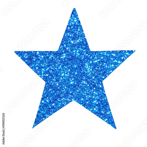 Shining blue star with glittery texture design element on transparent background