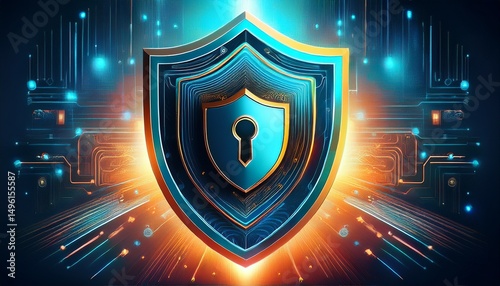 a vibrant illustration of a shield with a lock symbolizing security and protection in a digital world ideal for conveying concepts of cybersecurity and online safety