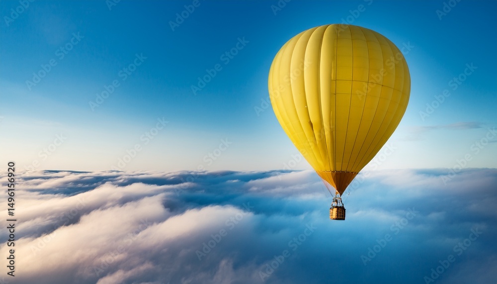 Fototapeta premium a vibrant yellow hot air balloon floats amidst soft clouds symbolizing creativity and exploration ideal for projects related to inspiration adventure and innovation