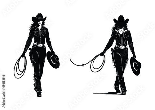 Elegant woman horse rider silhouette white graphics isolated on white background