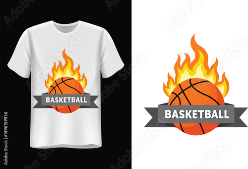 Fiery Basketball T-Shirt Design  A Flaming Ball Graphic for Sports Fans