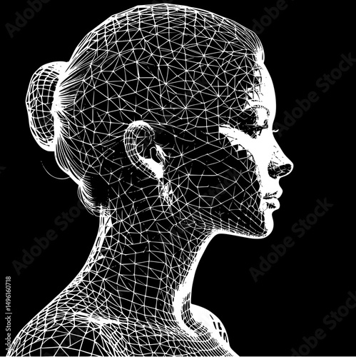 Wireframe Woman Digital Portrait
