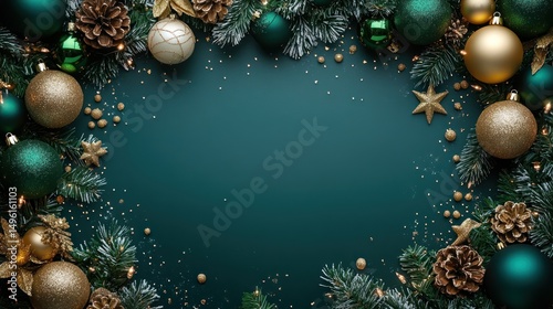 Emerald Green Christmas Ornament Frame Background
