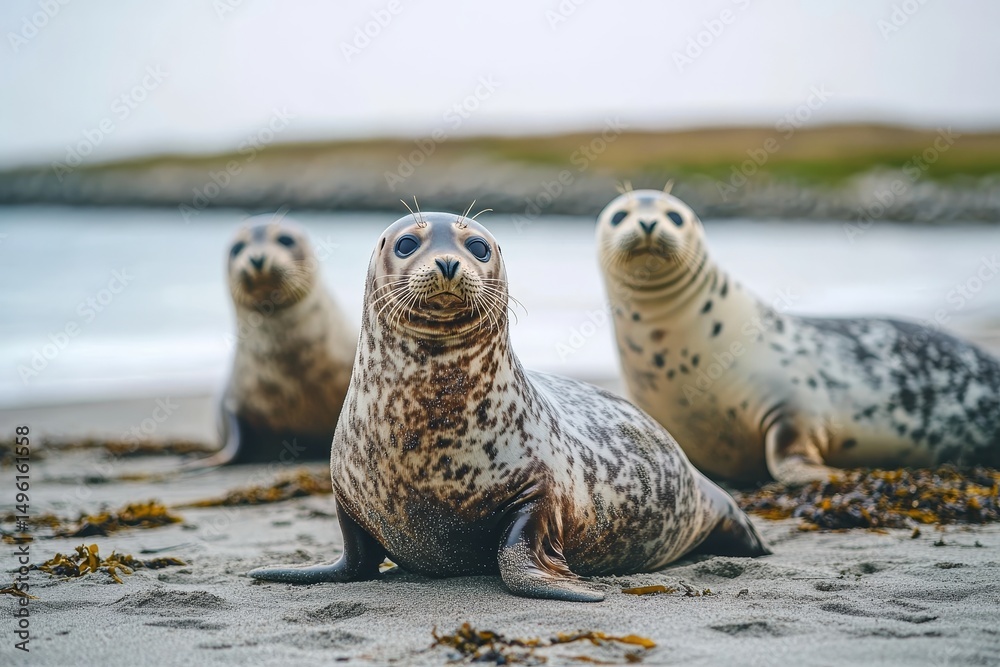 Fototapeta premium In Skagen, Denmark, Europe, seals can be found resting at Grenen, the point of convergence for the North Sea and the Baltic Sea