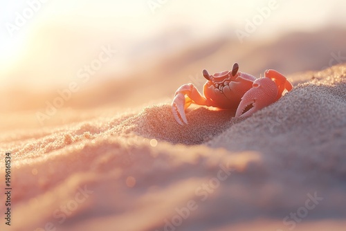 A crab of considerable size emerged from a cave to sunbathe on the beach photo