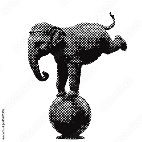 Circus elephant on a ball halftone grunge vector design element