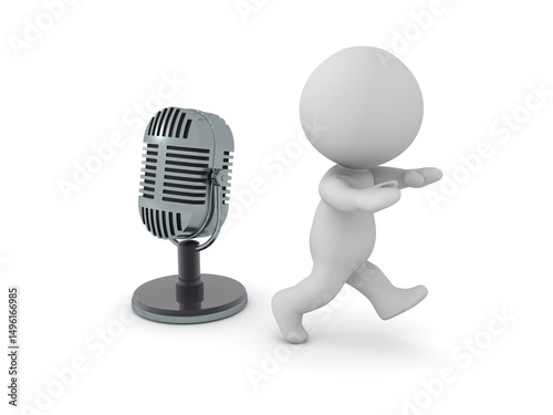 3D Character running away from microphone