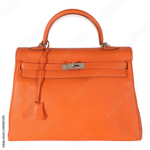 Luxury Orange Leather Handbag, Kelly Bag Style