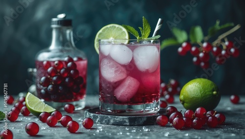 Fresh Currant Cocktail With Syrup, Soda And Lime