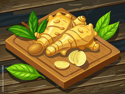 vector of Ginger on an old wooden board.