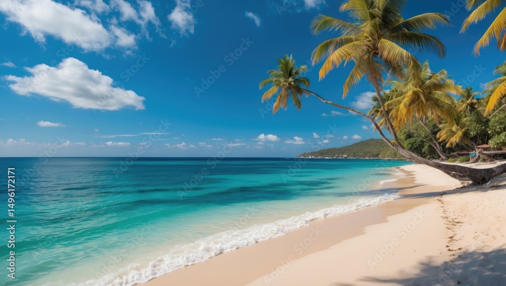 Fototapeta premium Beautiful Tropical Beach And Sea On Blue Sky with Empty Copy Space For Text