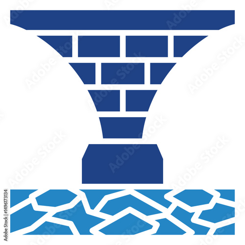Abutment Wall mini illustration dual tone blue color icon, use for civil engineering, industry, construction, UI, UX kit, app and web development, digital or print.