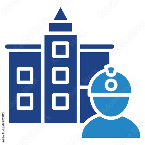Builder mini illustration dual tone blue color icon, use for civil engineering, industry, construction, UI, UX kit, app and web development, digital or print.