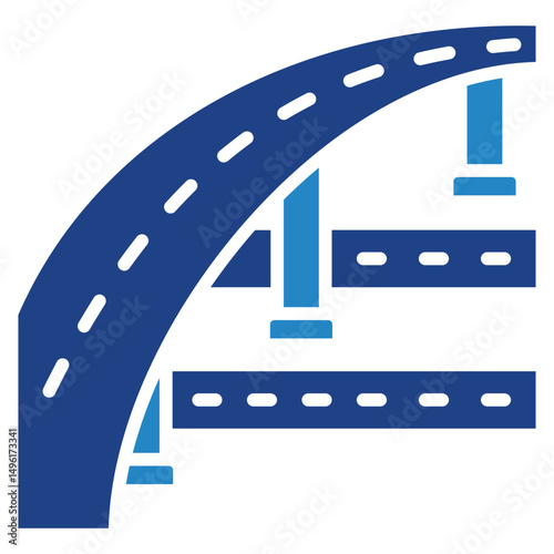 Elevated Road mini illustration dual tone blue color icon, use for civil engineering, industry, construction, UI, UX kit, app and web development, digital or print.
