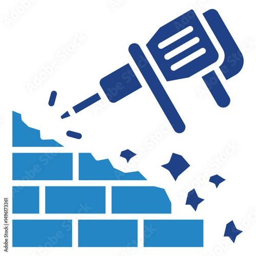 Hammer Drill mini illustration dual tone blue color icon, use for civil engineering, industry, construction, UI, UX kit, app and web development, digital or print.