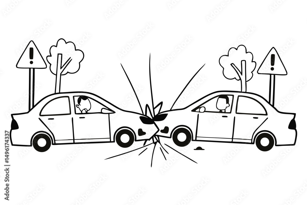 Naklejka premium Auto collision vector illustration, accident scene with damaged cars