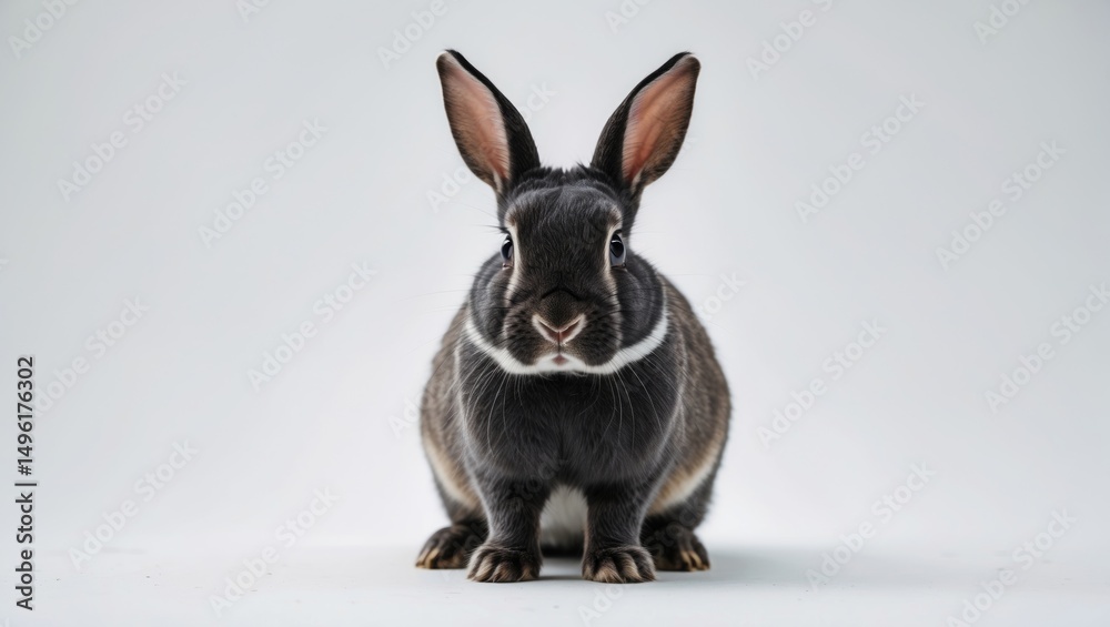 Fototapeta premium A black domesticated pet rabbit on a white background