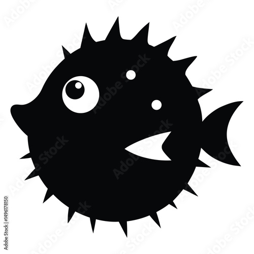 Pufferfish Vector Silhouette on White Background