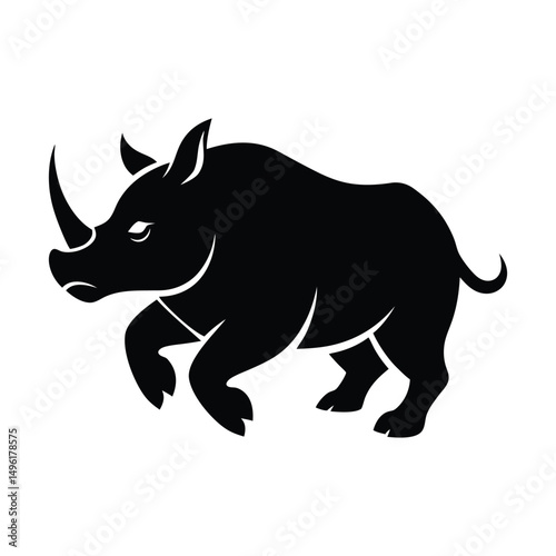Rhinoceros Charging Forward Vector Silhouette on White Background