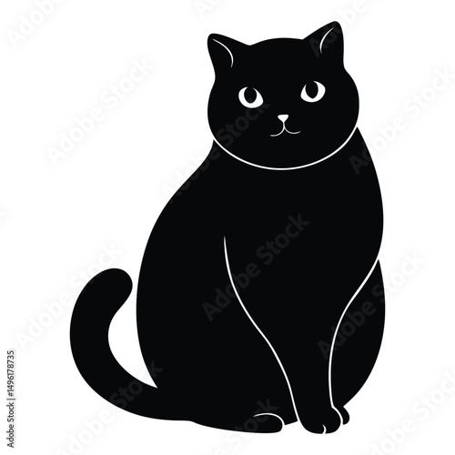 Scottish Fold Sitting Vector Silhouette on White Background