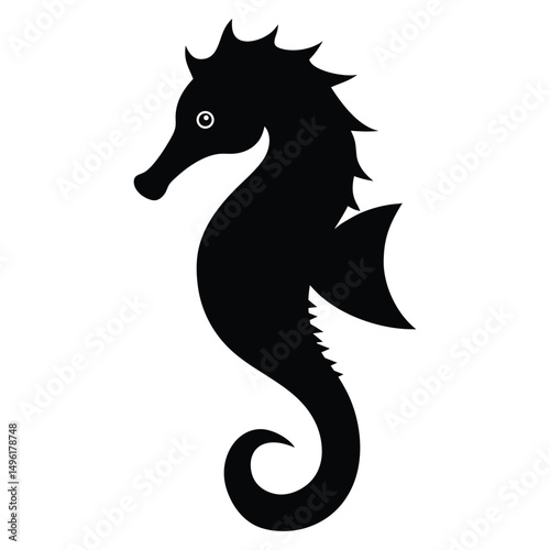 Seahorse Vector Silhouette on White Background