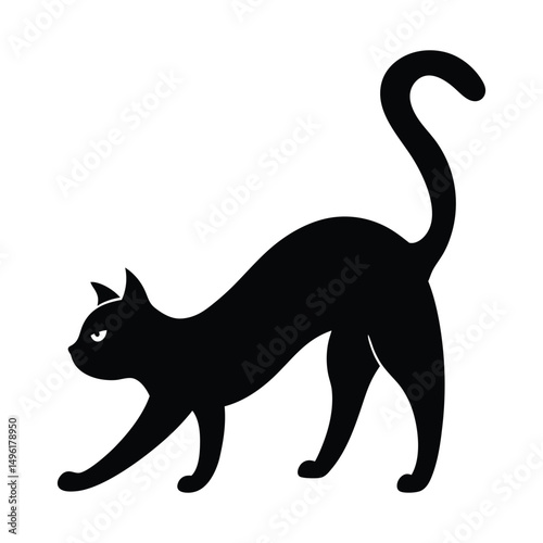 Tabby Cat Stretching Lazily Vector Silhouette on White Background
