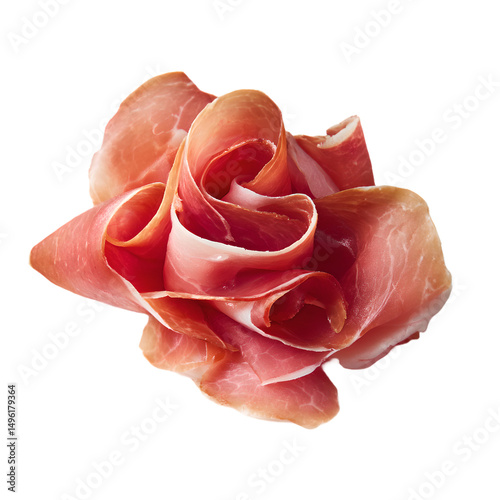 portion of raw parma ham on transparent background