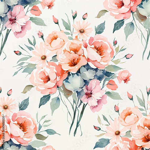 seamless floral pattern of bouquet flowers for wallpaper or fabric