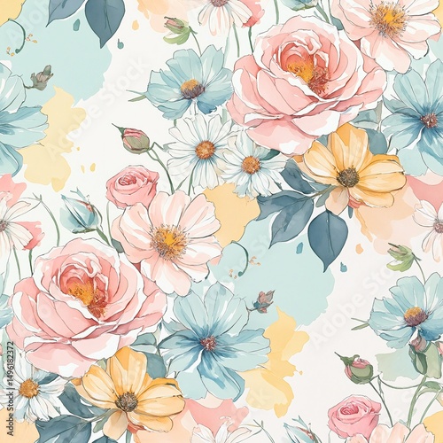 seamless floral pattern with variety of colorful flowers and leaves for wallpaper or fabric