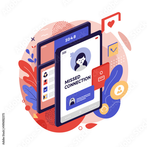 Digital illustration of missed connection on mobile app interface  