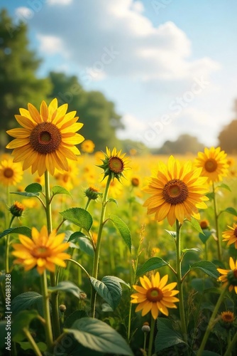 Vibrant sunflowers and wildflowers basking in the golden sunlight of a summer meadow A breathtaking display of nature's beauty, perfect for nature, summer, and floral themes , wild, landscape, pollen