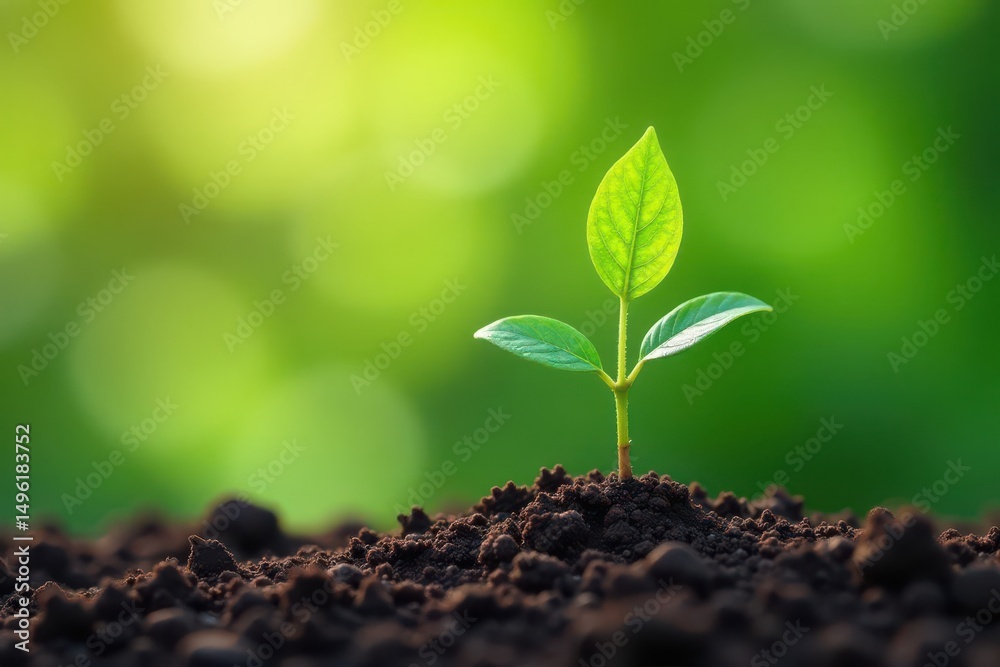 Fototapeta premium Tiny tree seedling, vibrant green leaves, thin roots visible , vertical, foliage