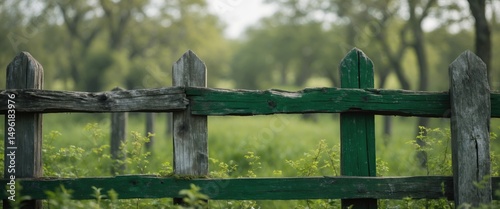 Old Wooden Fence Green Close Up with Empty Copy Space for Text