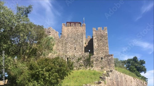 View of a side of the castle in the Portuguese city of Pombal, time lapse