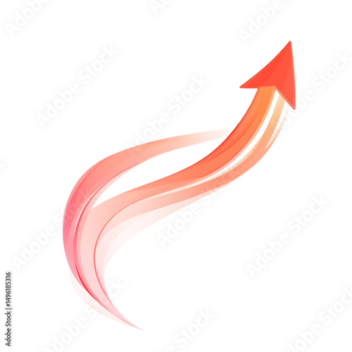 Modern Arrow with Smooth Flowing Contours in Coral Isolated on Transparent Background