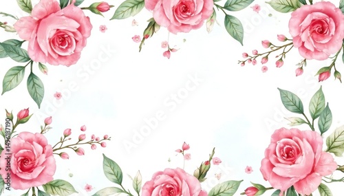 Delicate watercolor roses & leaves, repeating pattern, print, green, repeat