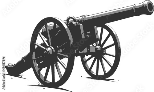 Old War Cannon silhouette vector illustration isolated on a white background
