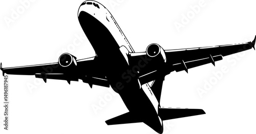Airplane Flying silhouette flat vector illustration isolated on a white background
