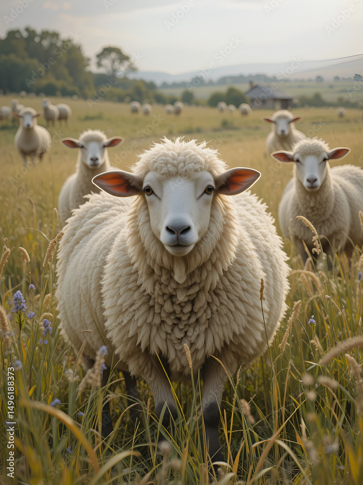 Fototapeta premium sheep with dags in a field on a farm