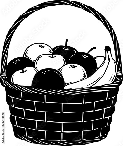 Fruits basket silhouette vector illustration isolated on a white background
