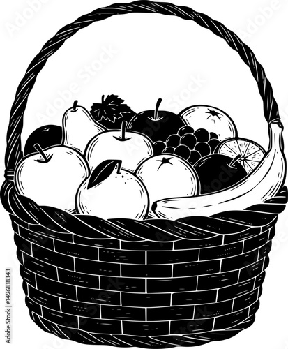 Fruits basket silhouette vector illustration isolated on a white background
