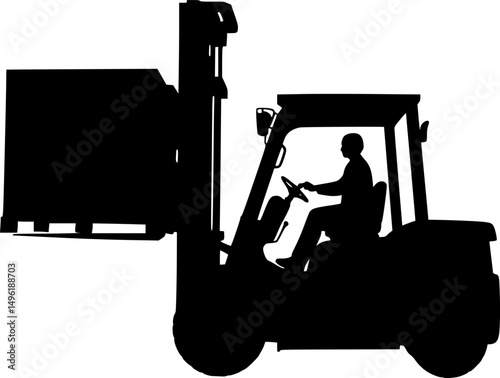 Industrial forklift lifting silhouette vector illustration isolated on a white background
