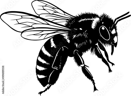Honey bee insect silhouette vector illustration isolated on white background
