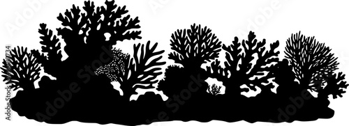 Underwater Sea coral silhouette vector illustration isolated on a white background
