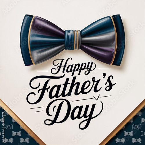 Vector illustration. Happy Fathers Day calligraphy with bow and elegant divider shape Isolated on white background. Father's Day elegant lettering with 3d bow tie. 