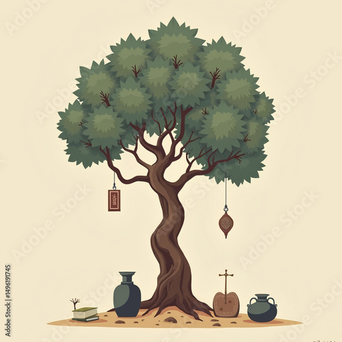 Ancestral Tree of Culture — Minimalist Roots in Traditional Artifacts